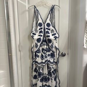 FARM Rio White Dress with Navy Floral Design